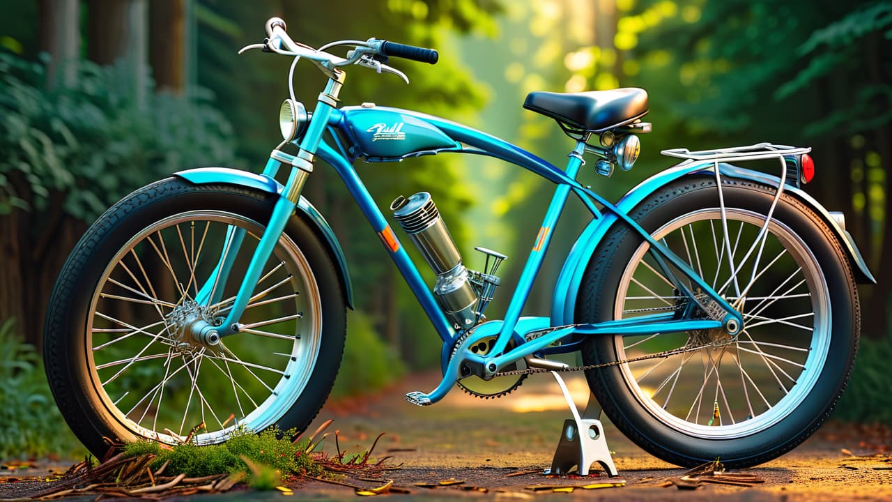  a well maintained bicycle gleaming in sunlight, showcasing pristine chrome and vibrant paint, surrounded by tools like wrenches and lubricants on a wooden workbench, with a backdrop of a serene park path. hyperrealistic, full body, detailed clothing, highly detailed, cinematic lighting, stunningly beautiful, intricate, sharp focus, f/1. 8, 85mm, (centered image composition), (professionally color graded), ((bright soft diffused light)), volumetric fog, trending on instagram, trending on tumblr, HDR 4K, 8K