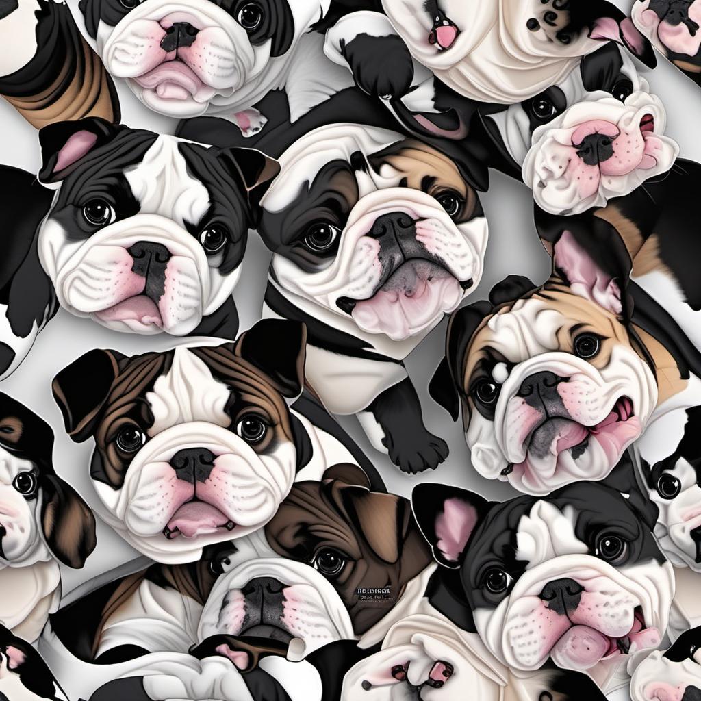  four black and white bulldogs with dutch brothers coffee cups, profile image style