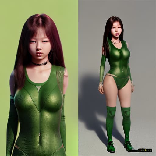 redshift style Jennie Kim as a green-skinned humanoid female from another galaxy, full body