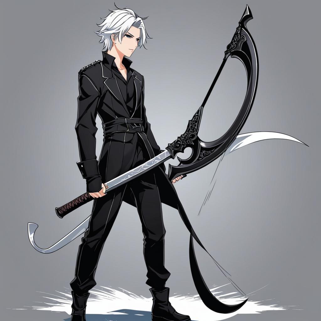  young man with black and white hair and a scythe, anime artwork, anime style, key visual, vibrant, studio anime, highly detailed