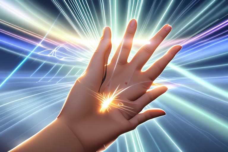  A Hand Holding a Digital Device with Light Rays: Illustrating the idea of technology having a powerful impact on our lives. The hand could be depicted as guiding or controlling the light rays, emphasizing the need for responsible use of technology.