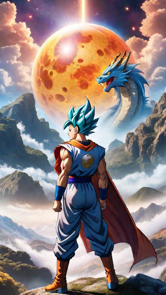  anime art: a universe wielding super dragon balls, symbolizing hope amidst zeno's erasure in dragon ball super. hyperrealistic, full body, detailed clothing, highly detailed, cinematic lighting, stunningly beautiful, intricate, sharp focus, f/1. 8, 85mm, (centered image composition), (professionally color graded), ((bright soft diffused light)), volumetric fog, trending on instagram, trending on tumblr, HDR 4K, 8K