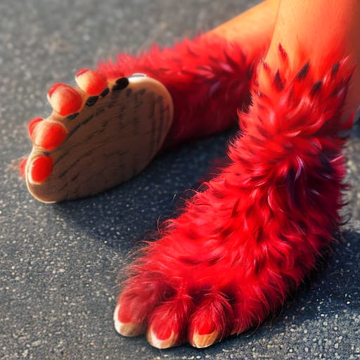  A close-up of a foot with red fuzz between the toes,