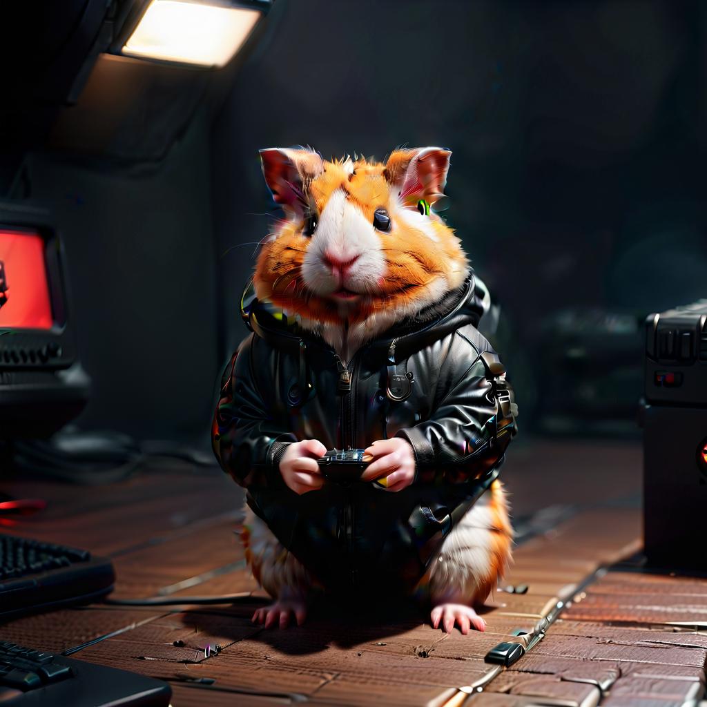  professional 3d model hamster hacker in black hood . octane render, highly detailed, volumetric, dramatic lighting, civitai