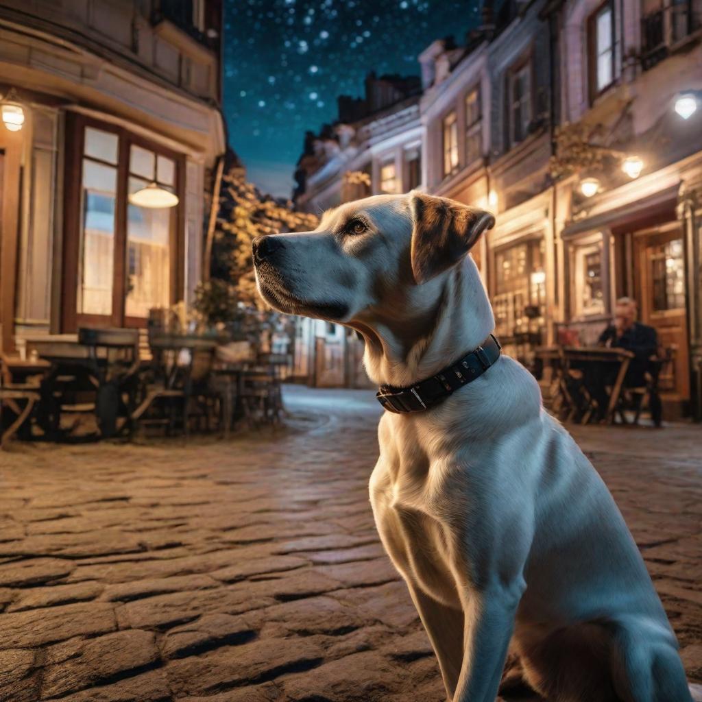  a curious dog gazing up at the night sky, surrounded by other uninterested dogs hyperrealistic, full body, detailed clothing, highly detailed, cinematic lighting, stunningly beautiful, intricate, sharp focus, f/1. 8, 85mm, (centered image composition), (professionally color graded), ((bright soft diffused light)), volumetric fog, trending on instagram, trending on tumblr, HDR 4K, 8K