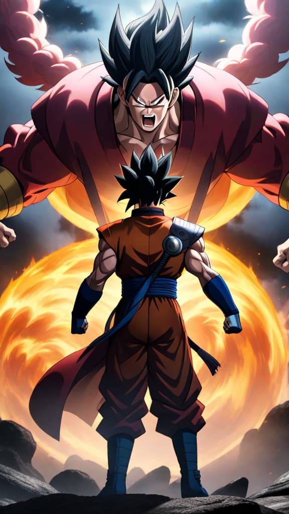  madara uchiha from naruto standing toe to toe with vegeta from dragon ball z in an epic anime battle hyperrealistic, full body, detailed clothing, highly detailed, cinematic lighting, stunningly beautiful, intricate, sharp focus, f/1. 8, 85mm, (centered image composition), (professionally color graded), ((bright soft diffused light)), volumetric fog, trending on instagram, trending on tumblr, HDR 4K, 8K