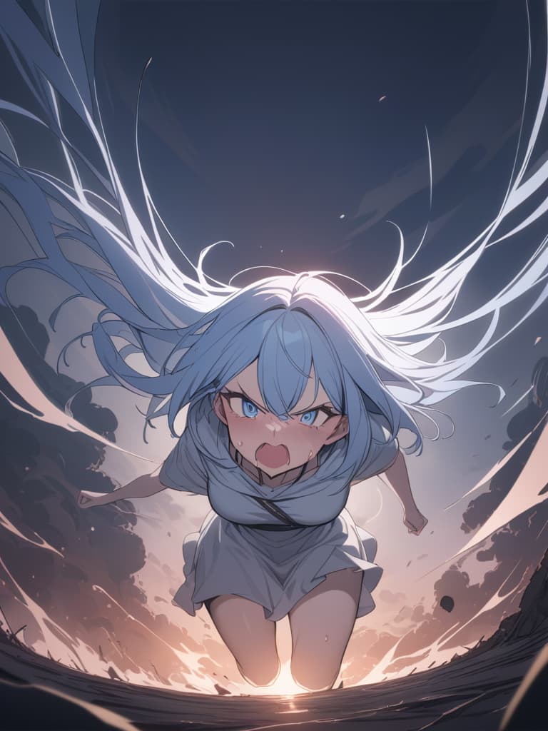  light blue hair, light blue eye, bob hair, darkness, hatred, angry crying, night, the end of the world, shouting, masterpiece, best quality,8k,ultra detailed,high resolution,an extremely delicate and beautiful,hyper detail