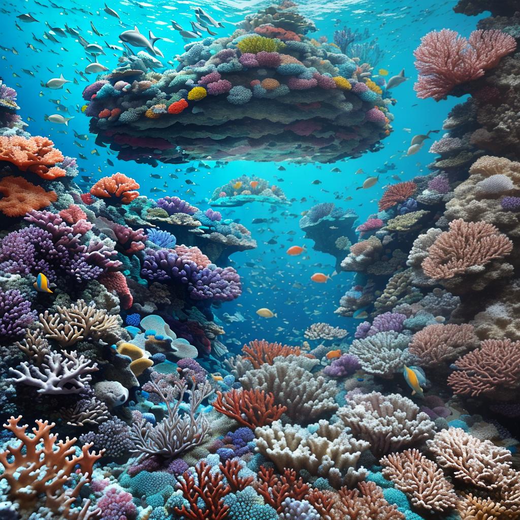  masterpiece, best quality, Most Beautiful in deep sea teeming with vibrant corals, diverse marine life, and enchanting underwater landscapes, full of corals, acrophore, small fishes, anemones, dolphin, various algaes, caves, colorful,all captured in stunning 8k resolution with intricate details.