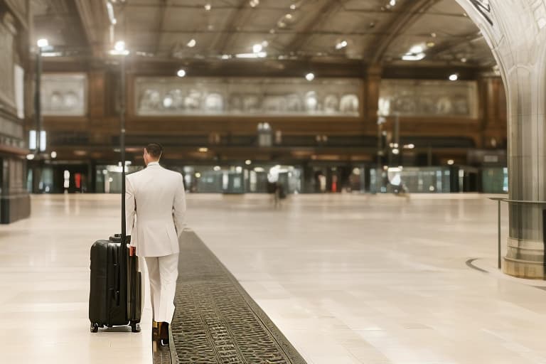 dvarchmodern people with luggage and baggage in hoboken terminal waiting room hyperrealistic, full body, detailed clothing, highly detailed, cinematic lighting, stunningly beautiful, intricate, sharp focus, f/1. 8, 85mm, (centered image composition), (professionally color graded), ((bright soft diffused light)), volumetric fog, trending on instagram, trending on tumblr, HDR 4K, 8K