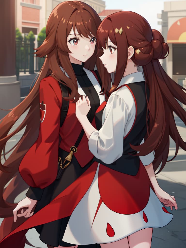  girls, red brown hair, shortcuts, in chans, girls who can talk to pokemon, masterpiece, best quality,8k,ultra detailed,high resolution,an extremely delicate and beautiful,hyper detail