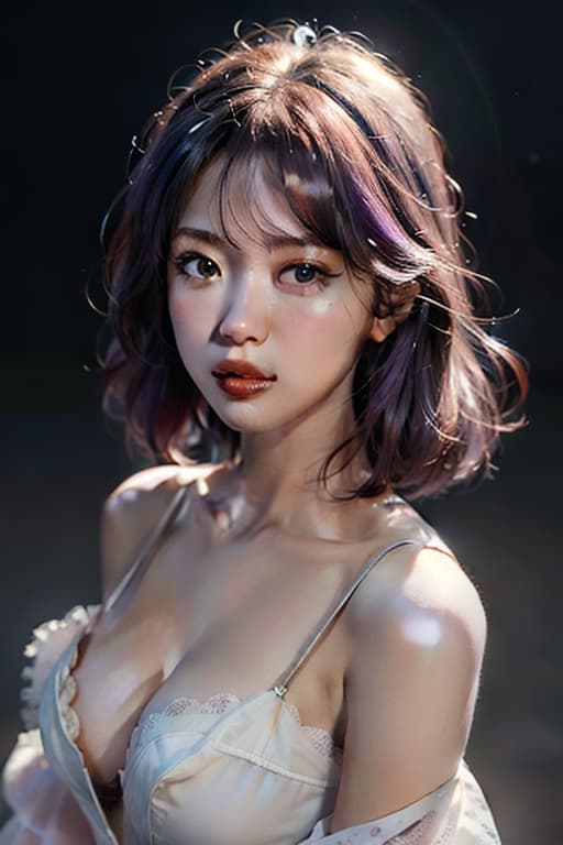  1girl, star eye, blush, (realistic:1.5), (masterpiece, Extremely detailed CG unity 8k wallpaper, best quality, highres:1.2), (ultra detailed, UHD:1.2), (pixiv:1.3), perfect illumination, distinct, (bishoujo:1.2), looking at viewer, unreal engine, sidelighting, perfect face, detailed face, beautiful eyes, pretty face, (bright skin:1.3), idol, (abs), ulzzang 6500 v1.1, <lora:Hashimoto Kanna v10:0.4>, soft smile, upper body, (purple hair), (simple background), (depth of field), close up, selfie hyperrealistic, full body, detailed clothing, highly detailed, cinematic lighting, stunningly beautiful, intricate, sharp focus, f/1. 8, 85mm, (centered image composition), (professionally color graded), ((bright soft diffused light)), volumetric fog, trending on instagram, trending on tumblr, HDR 4K, 8K