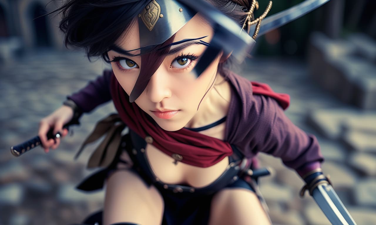  cinematic photo swordwoman . 35mm photograph, film, bokeh, professional, 4k, highly detailed, perfecteyes