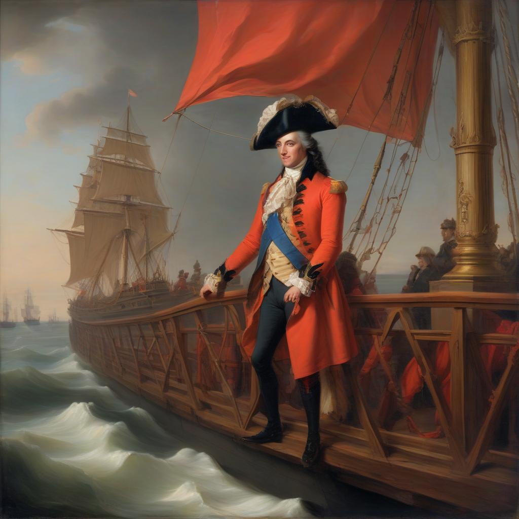  brigantine with scarlet sails, on the bridge captain gray, early rococo , oil on canvas, high image quality