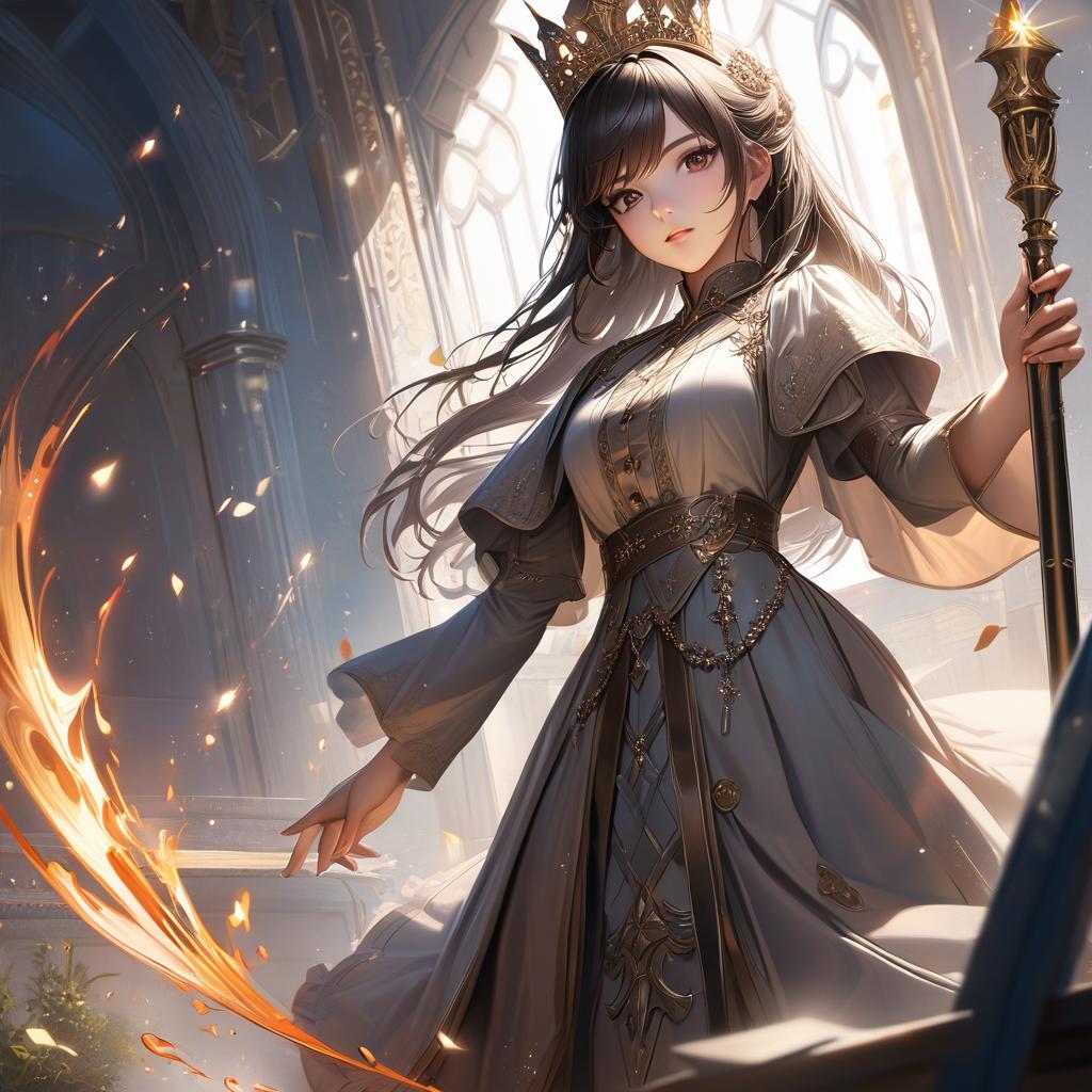  masterpiece, best quality,(princess with crown), cute , full shot body, most beautiful artwork in the world, professional majestic oil painting, trending on artstation, trending on cgsociety, intricate, high detail, sharp focus, sharp image,hd, realistic reflects, dramatic, photorealistic painting art, cationized, magician, 2, mysterious expression, magical staff or wand, magical effects like sparkles or energy, flowing thin robes or enchanting attire, magical creatures or mystical background,rim lighting, side lighting, cinematic light, ultra high res, 8k uhd, film grain, best shadow, delicate, raw, light particles, detailed skin texture, detailed cloth texture, beautifully detailed face, intricate details, ultra