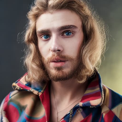 portrait+ style Russian tiktok personality LGBT queer blonde hunk dude face