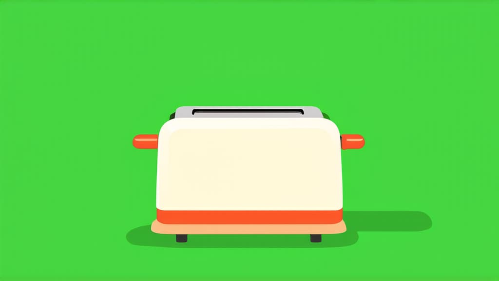  flat illustration, flaticon, (illustration:1.15), toaster on a green background ar 16:9, [cory loftis, strobist, pascal campion :: 0.2]