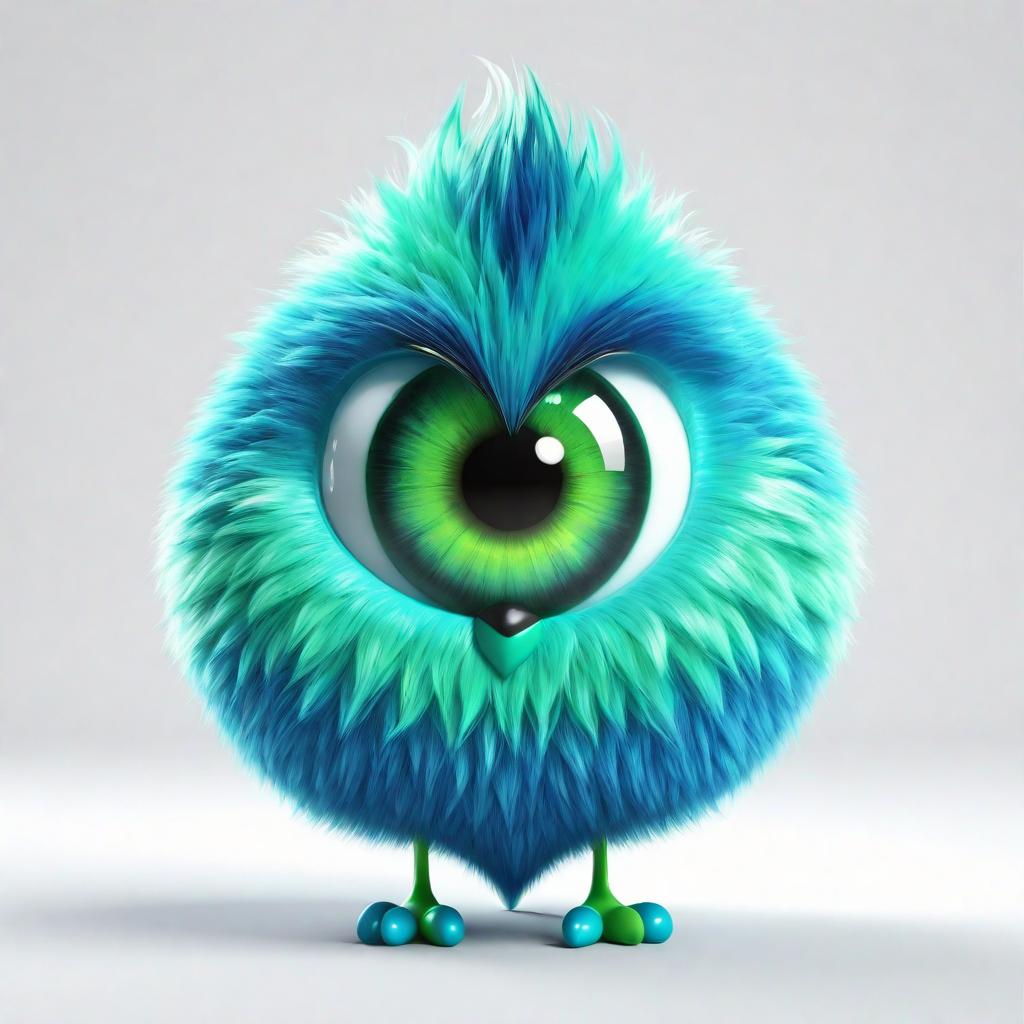  with haunted elements, Adorable, eye-catching 3D rendering of a fluffy cute bright green with blue spots heart character. He has glossy white eyes with bigblack pupils. The overall design is perfect for those who appreciate adorable, unique and eye-catching digital art. On a white background, --no illustration --niji 6