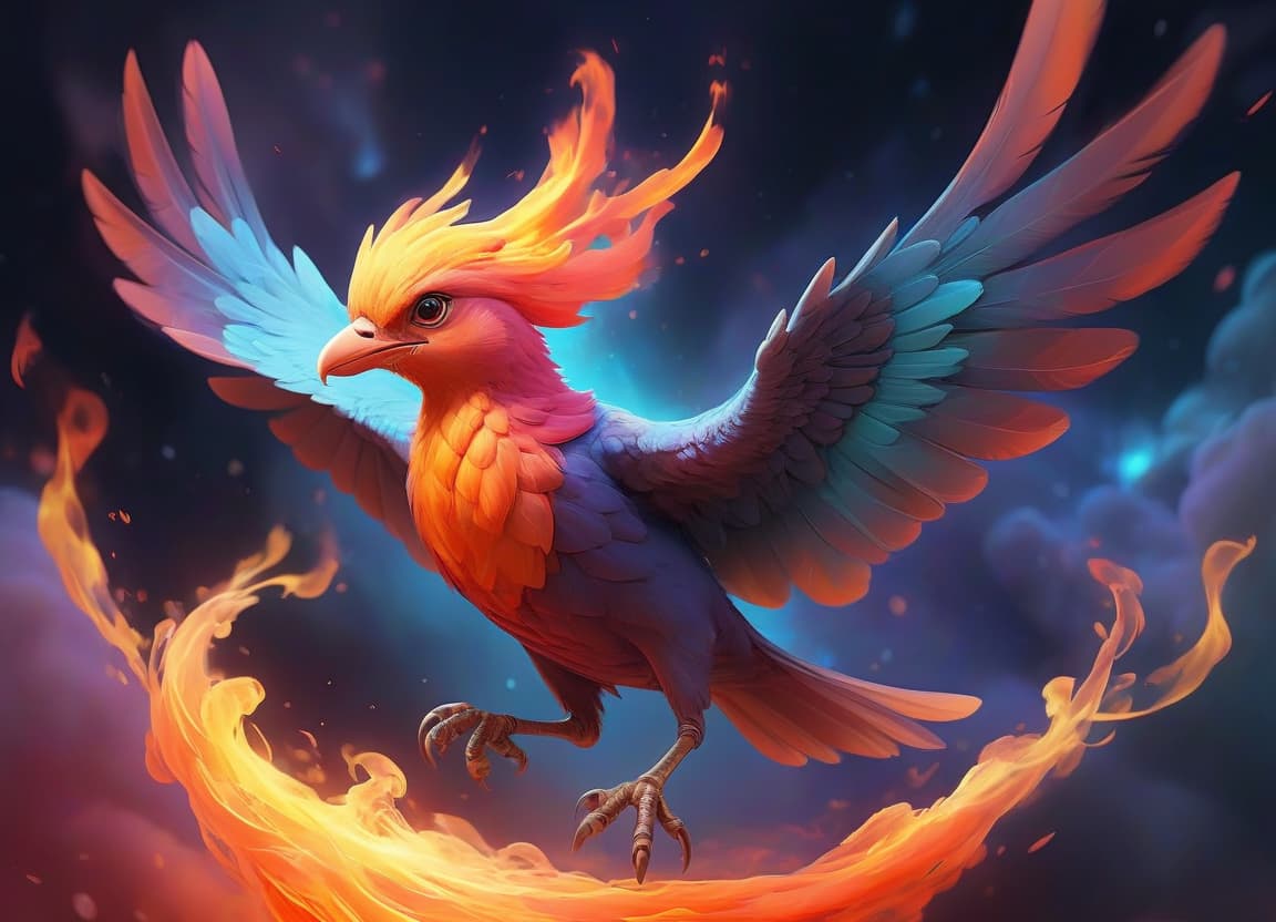  ethereal fantasy concept art of heat bird, fire, space, 4k, bright colors . magnificent, celestial, ethereal, painterly, epic, majestic, magical, fantasy art, cover art, dreamy