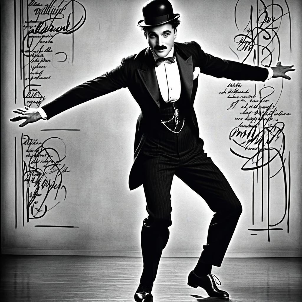  line art drawing a painting in the style of peter sokolov. dancing charlie chaplin in the background of frames from old movies.. footage of the film. very beautiful, cinematic, calligraphic lines. rolf armstrong, the darkness. saturated deep colors,illustrations in the style of peter sokolov . professional, sleek, modern, minimalist, graphic, line art, vector graphics