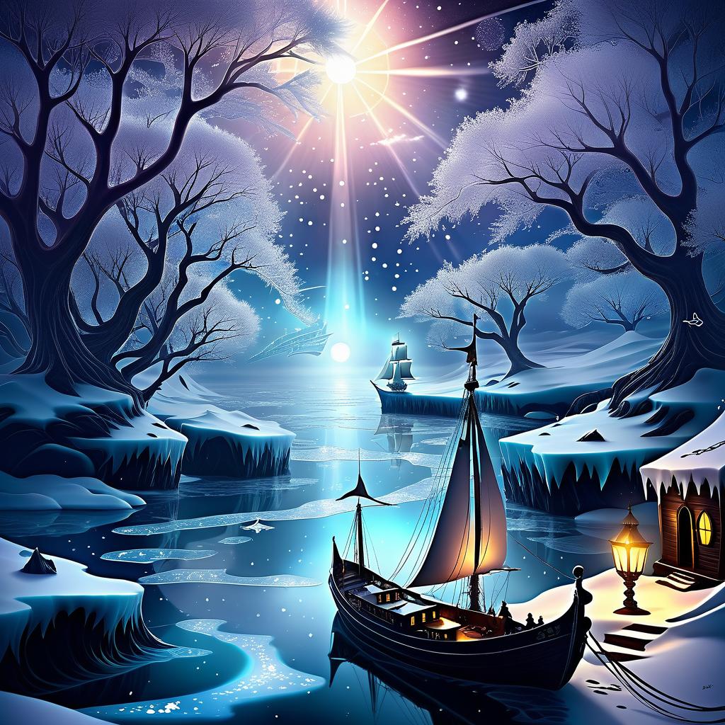  dreamscape we're sailing on an ice floe, like a brigantine on the grey, rugged the seas and all through the night star bears shining their light ♪ to ships far away ♪ . surreal, ethereal, dreamy, mysterious, fantasy, highly detailed