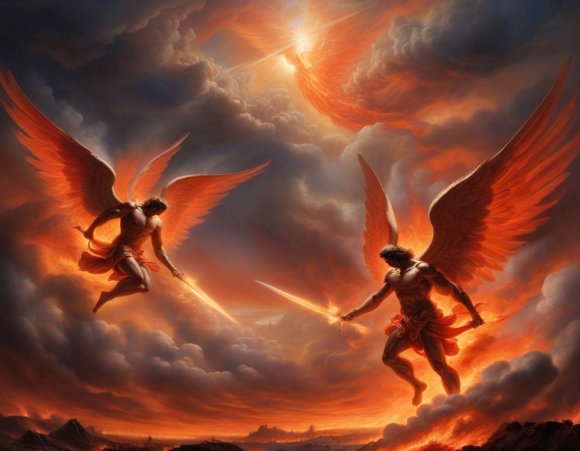  the battle of the male angels in the fiery sky.