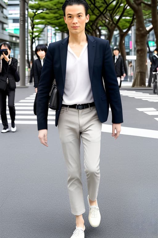  european man of 30, groomed, fresh, walks in front of tokyo