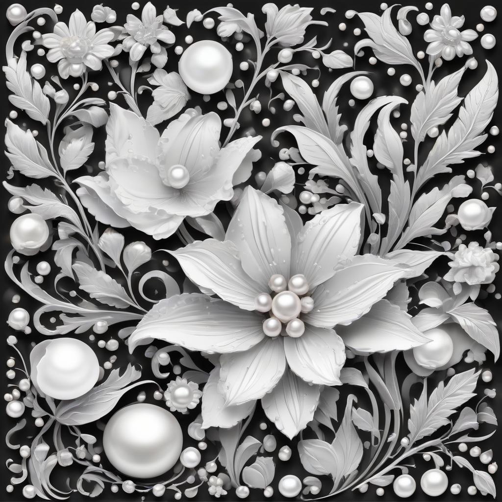  coloring book. flowers. two colors: black, white. pearls. some multicolored porridge. luminous pearls.