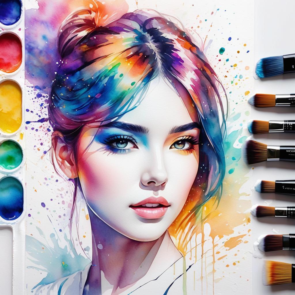  watercolor painting,instaport style, portrait of create a hologram leaving the body of a human female [multi color watercolors with a white background], haze, film photography, light ethereal leaks, sharp focus, intricate highly detailed acrylic painting, palette knife and brush strokes, trending on artstation, trending on pixiv fanbox