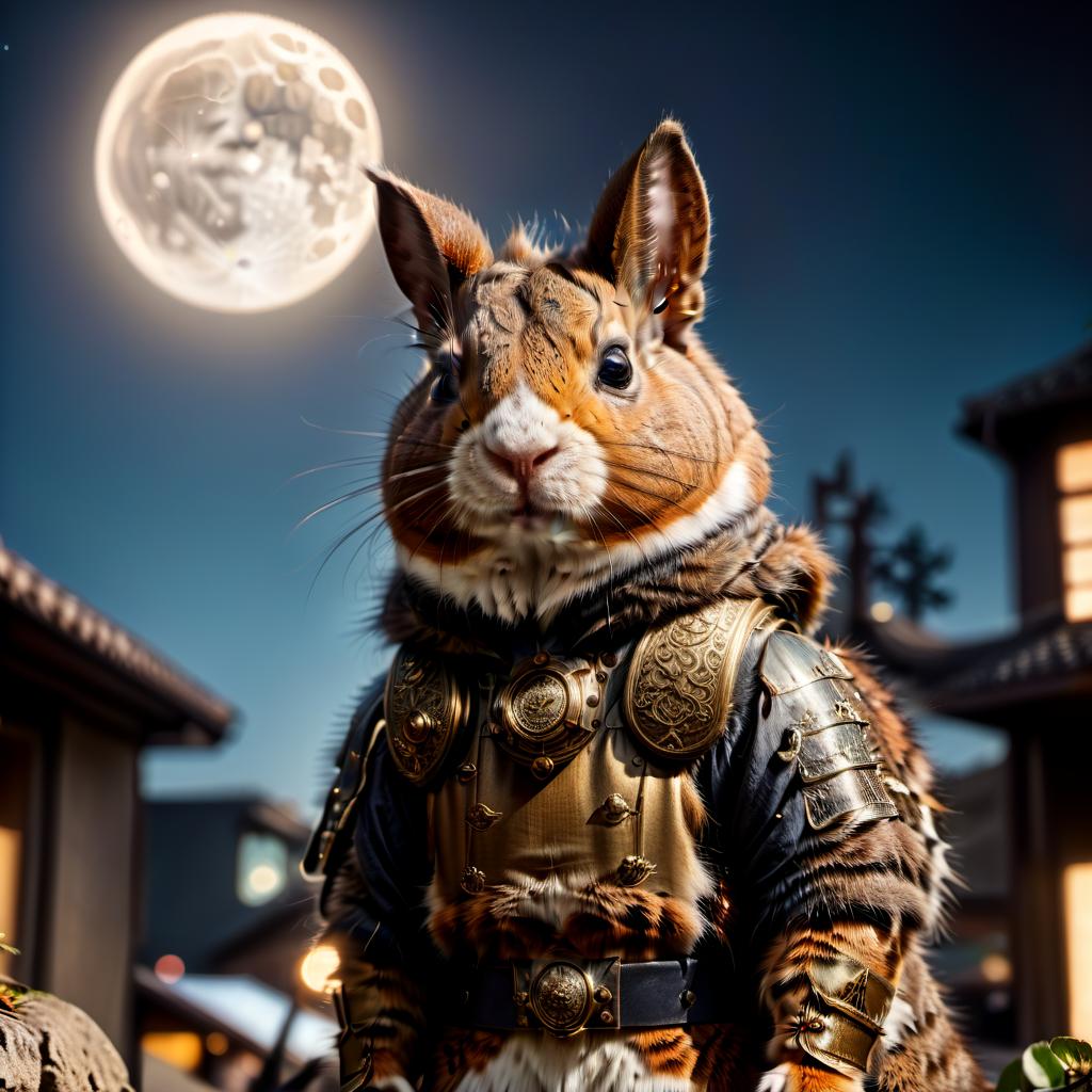  cinematic photo militant squirrel degu surrounded by cats, squirrels dressed in samurai armor, bright moon shines, urban terrain . 35mm photograph, film, bokeh, professional, 4k, highly detailed, civitai