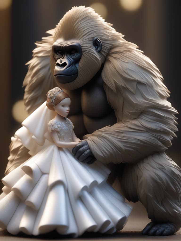  gorilla wearing a ball, wedding dress, masterpiece, best quality,8k,ultra detailed,high resolution,an extremely delicate and beautiful,hyper detail