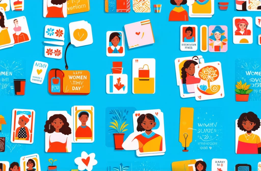  flat illustration, flaticon, (illustration:1.15), happy international women's day. march 8th. different races and nationalities. colored hand drawn vector illustrations. set of cards and seamless pattern ar 3:2, [cory loftis, strobist, pascal campion :: 0.2]