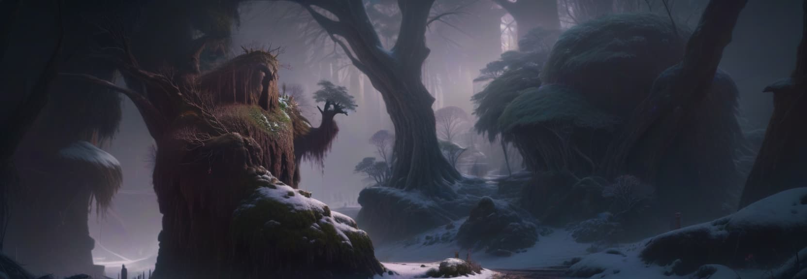  breathtaking perfect old fantasy render, dark winter forest . award winning, professional, highly detailed, civitai