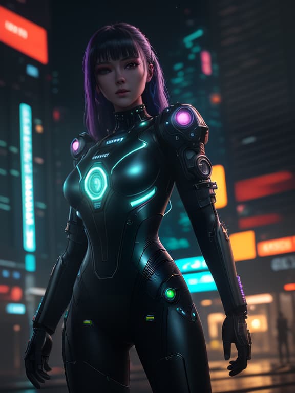  beautiful girl, bionic suit, night city, cyberpunk, neon,, (extremely detailed oil painting:1.2), glow effects, godrays, hand drawn, render, 8k, octane render, cinema 4d, blender, dark, atmospheric 4k ultra detailed, cinematic sensual, sharp focus, humorous illustration, big depth of field, masterpiece, colors, 3d octane render, 4k, concept art, trending on artstation, hyperrealistic, vivid colors, extremely detailed cg unity 8k wallpaper, trending on artstation, trending on cgsociety, intricate, high detail, dramatic