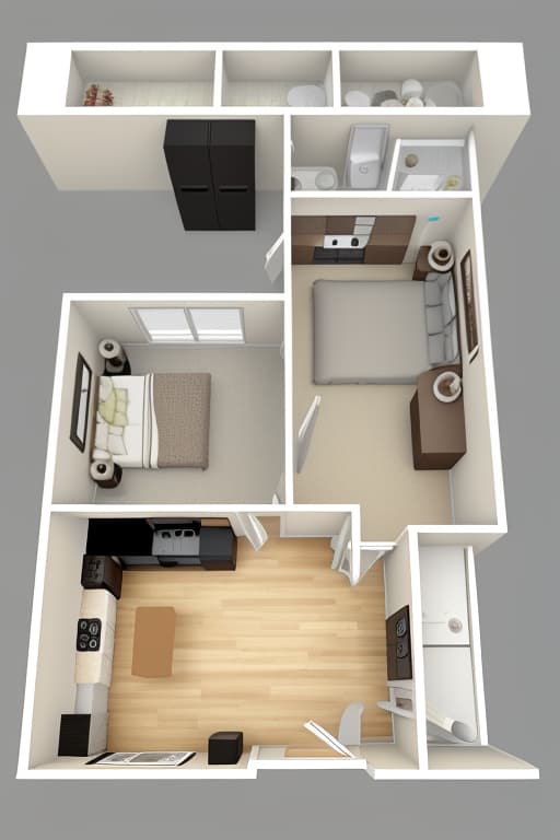  bedroom aa drawing of a floor plan of a small apartment, flat 2 d, 3/4 front view, single floor, floor plan view, floor plan, flat, plan, 2 d overhead view, single flat colour, flat image, petspective room layout, above view, 3/4 view, 3 / 4 view, studio room, full device, apartment, plansnd walk in closet, advertising photo,high quality, good proportion, masterpiece , the image is captured with an 8k camera