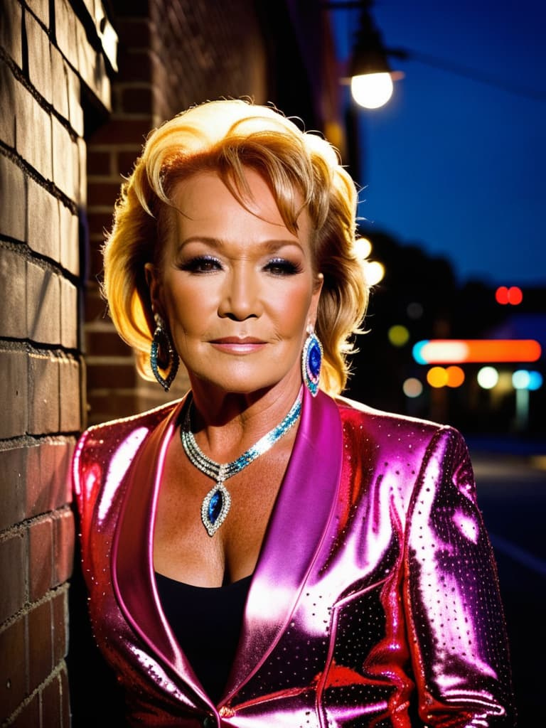  A younger country singer Tanya Tucker, medium shot, upper body, spotlight, long exposure lighting, street art style spray paint, glamour lighting