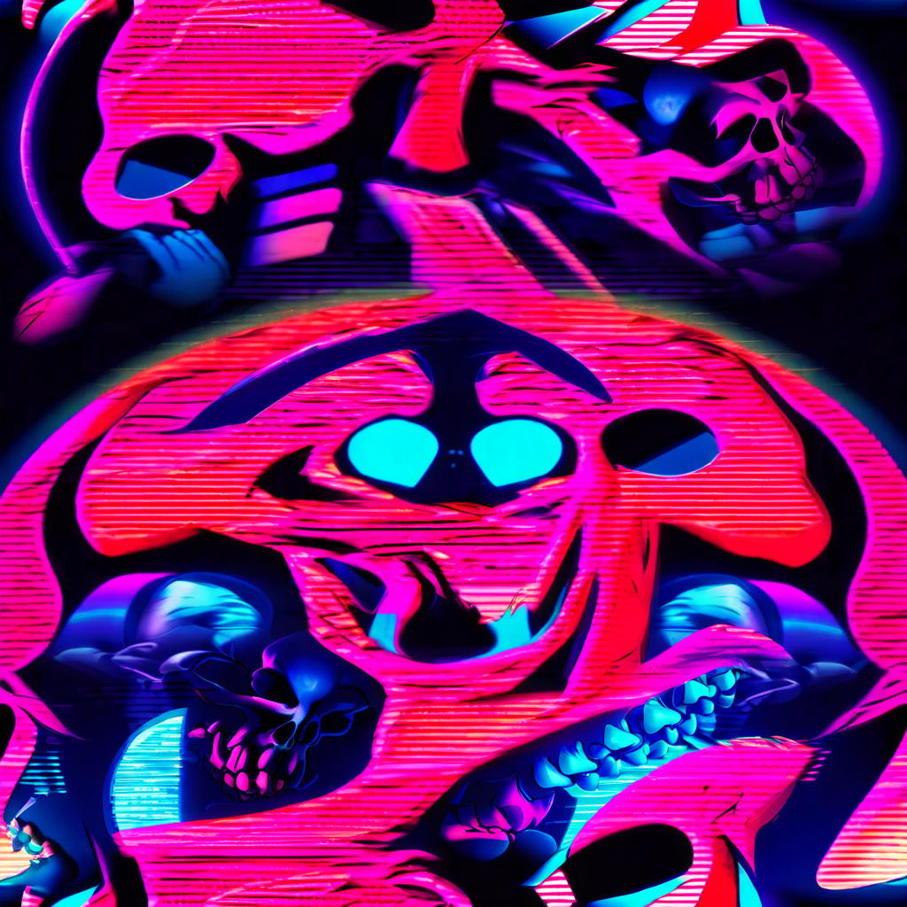  manga style retrowave skull . vibrant, high energy, detailed, iconic, japanese comic style