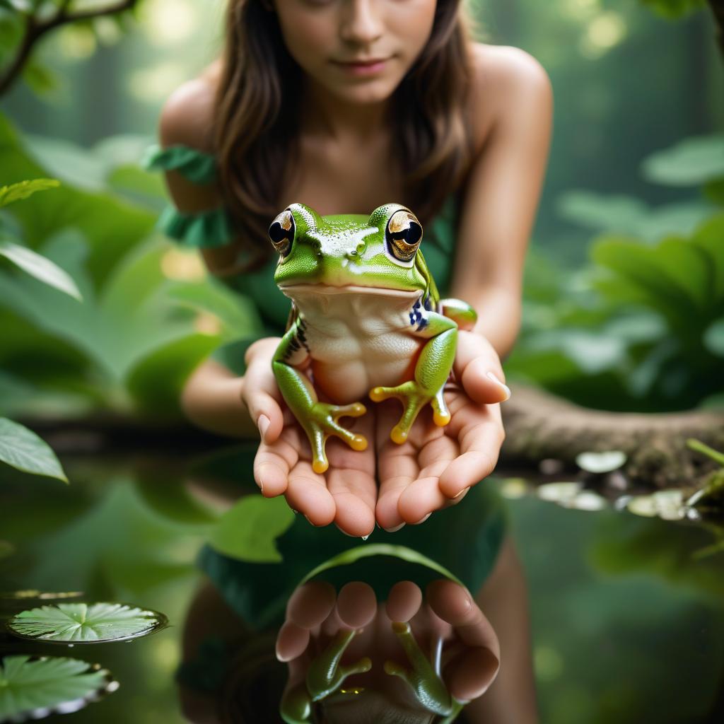  cinematic photo abage from the kingdom of curved mirrors proposes to the frog princess. . 35mm photograph, film, bokeh, professional, 4k, highly detailed, perfect hands, civitai