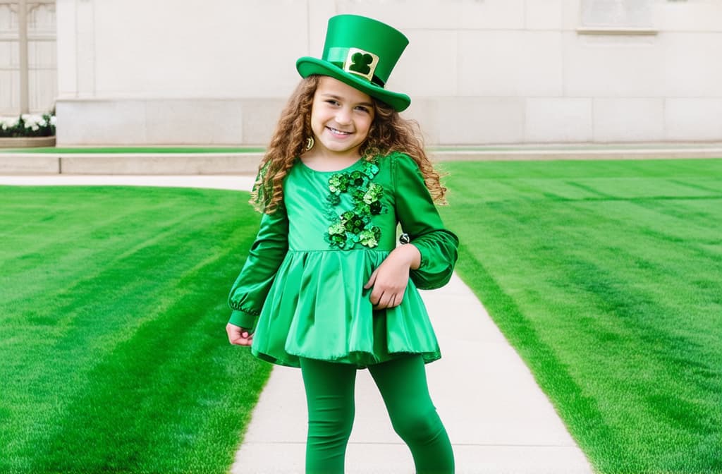  professional detailed photography, a little girl dressed for st. patrick's day ar 3:2, (muted colors, dim colors, soothing tones), (vsco:0.3)