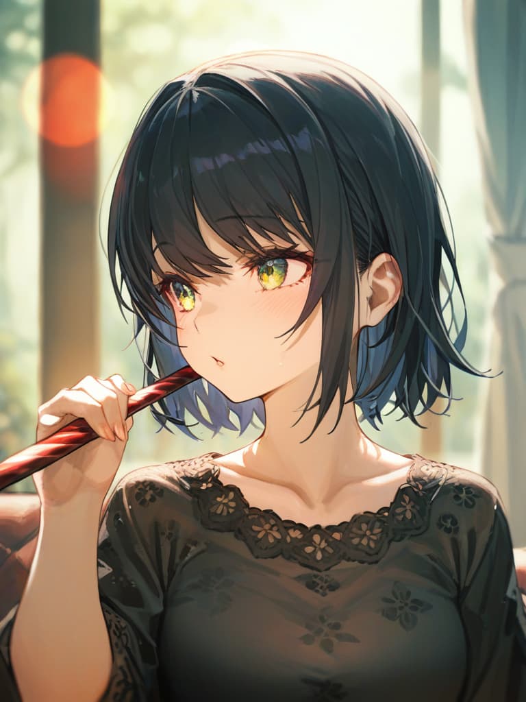  a black haired girl with a magic cane, masterpiece, best quality,8k,ultra detailed,high resolution,an extremely delicate and beautiful,hyper detail