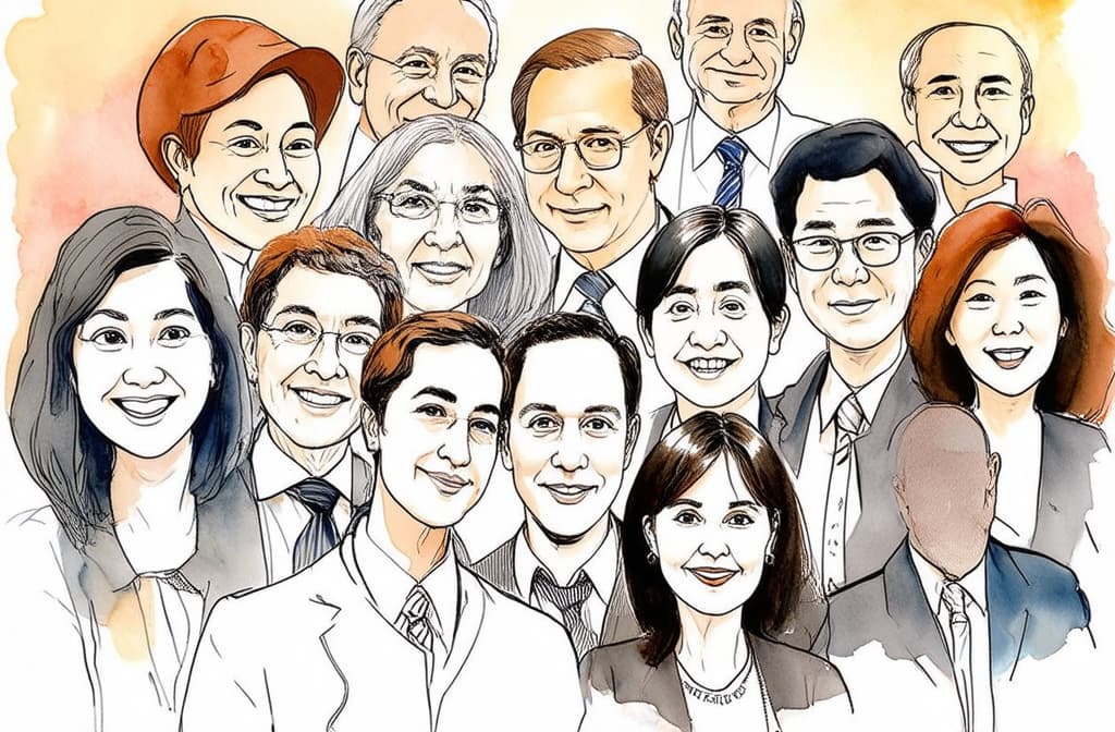  artwork background with many human faces. people of different ages and professional backgrounds. metaphor of working and living together. sketch, drawing ar 3:2, watercolor techniques, featuring fluid colors, subtle gradients, transparency associated with watercolor art