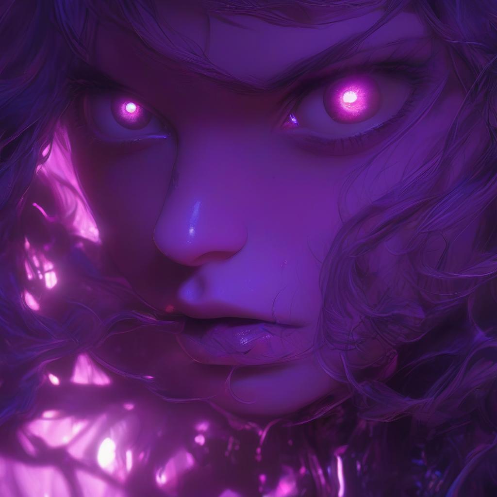  hyperrealistic art a close up of a person with blue eyes, artwork in the style of guweiz, led glowing purple eyes, oozing black goo, webtoon, cortana, the anime girl is running, synthetic skin, violet lighting, power auras, nezha, f 8, shinkai, art for the film in color, by kanō naizen . extremely high resolution details, photographic, realism pushed to extreme, fine texture, incredibly lifelike