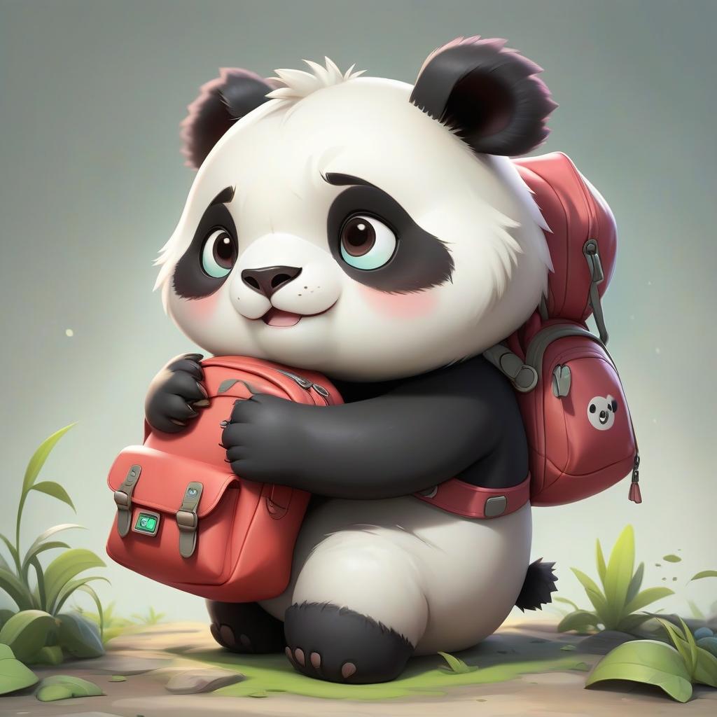  pokémon style a cartoonishly cute panda hugging one bag. . vibrant, cute, anime, fantasy, reminiscent of pokémon series