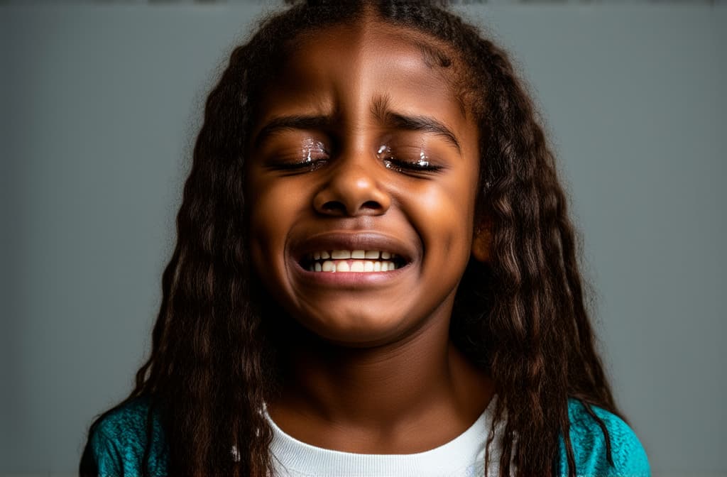  young sad mulatto girl crying with tears streaming down her cheeks. emotional breakdown, closed eyes and closed mouth ar 3:2, (natural skin texture), highly detailed face, depth of field, hyperrealism, soft light, muted colors