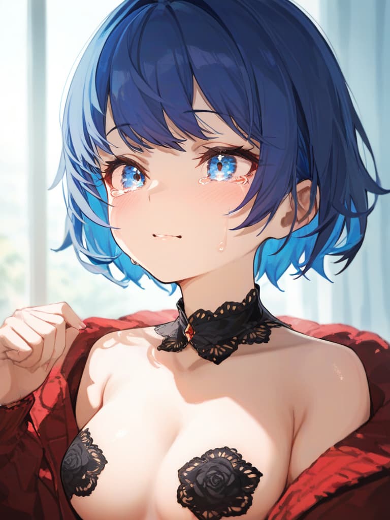  twin tails, blue hair, , , crying face ,,, small s,,,,, are the areola, the , the collar, the , the , the body, the gles s, the gles s, and the s, masterpiece, best quality,8k,ultra detailed,high resolution,an extremely delicate and beautiful,hyper detail