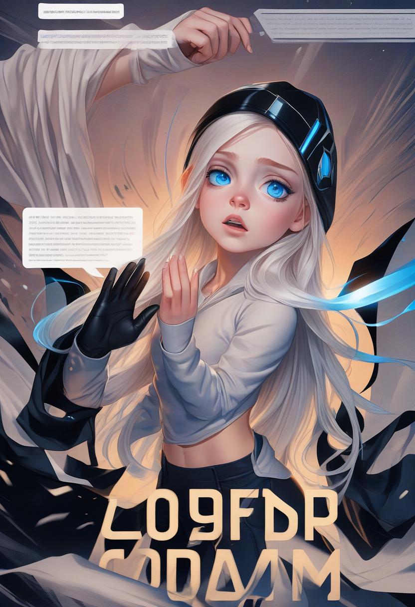  a girl with superpower, releases cold from the palm, a front view, white long loose hair, modern clothes, bright blue eyes