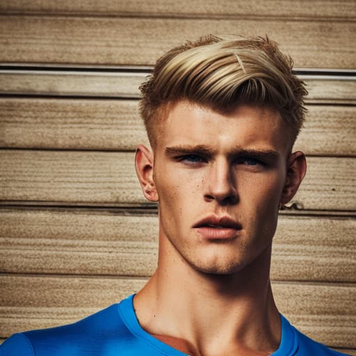 portrait+ style British LGBT queer fitness model blonde hunk dude face