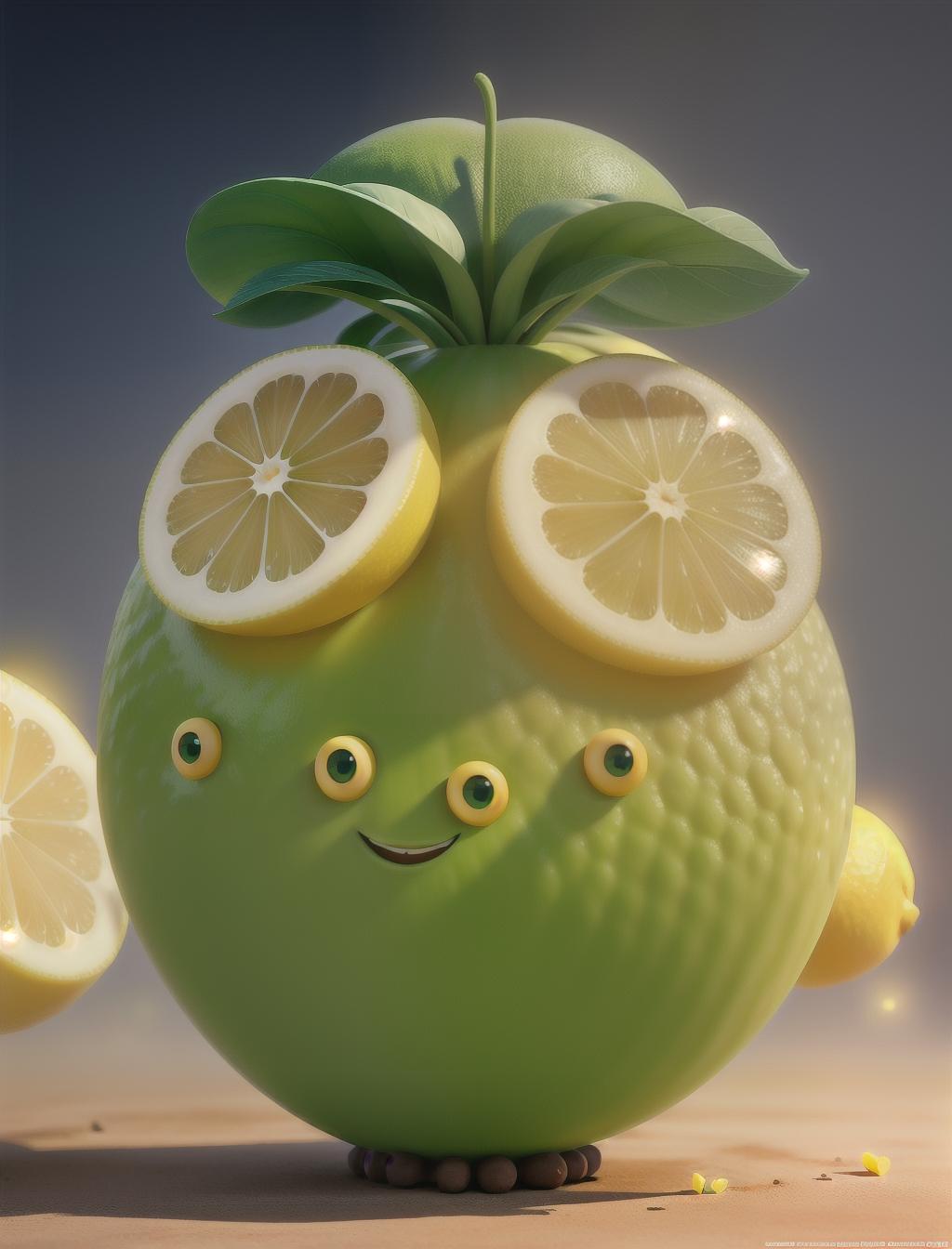  a lemon with a happy face hyperrealistic, full body, detailed clothing, highly detailed, cinematic lighting, stunningly beautiful, intricate, sharp focus, f/1. 8, 85mm, (centered image composition), (professionally color graded), ((bright soft diffused light)), volumetric fog, trending on instagram, trending on tumblr, HDR 4K, 8K