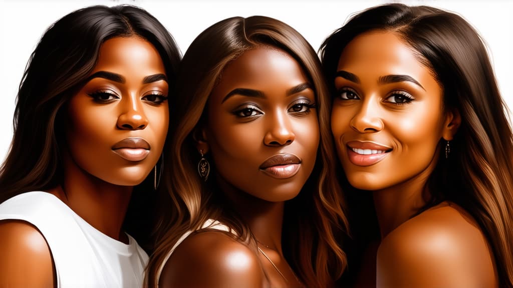  group of women. sisterhood concept. illustrations of women standing close to each other. ar 16:9, (natural skin texture), highly detailed face, depth of field, hyperrealism, soft light, muted colors