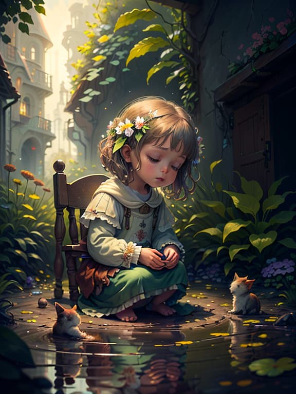  master piece, best quality, ultra detailed, highres, 4k.8k, A old ., Exploring the garden, picking flowers, playing with a pet., Innocent and curious., BREAK A young discovering nature and innocence., A lush garden with blooming flowers and gentle sunlight., Flowers, erflies, a friendly pet like a puppy or kitten., BREAK Warm, serene, and peaceful., Soft and ethereal lighting, with a focus on the beauty of nature and the 's innocence., cart00d