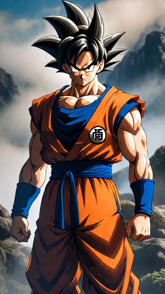  anime art of goku from dragon ball z, showcasing his power level skyrocketing after an intense battle. hyperrealistic, full body, detailed clothing, highly detailed, cinematic lighting, stunningly beautiful, intricate, sharp focus, f/1. 8, 85mm, (centered image composition), (professionally color graded), ((bright soft diffused light)), volumetric fog, trending on instagram, trending on tumblr, HDR 4K, 8K